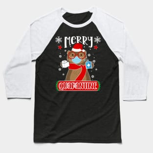 Merry Quarantine Christmas 2020 Otter with Mask Baseball T-Shirt